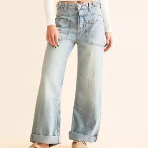 NWT Free People Palmer Wide Leg Cuffed Jeans